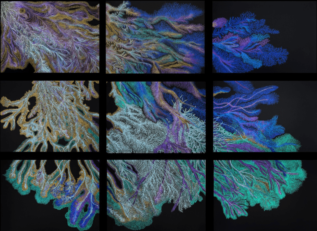 Sarah Hearn - Mycelium Network: 9 Panel Polyptych, 2022